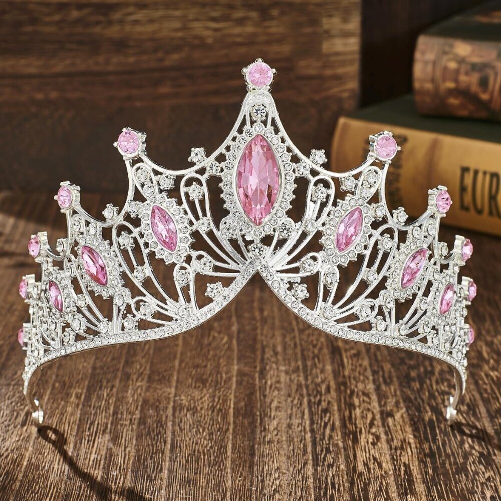 Rhinestone Crystal Tiara Crown Women Silver Bridal Hair Accessory Elegant Prince - Picture 7 of 7